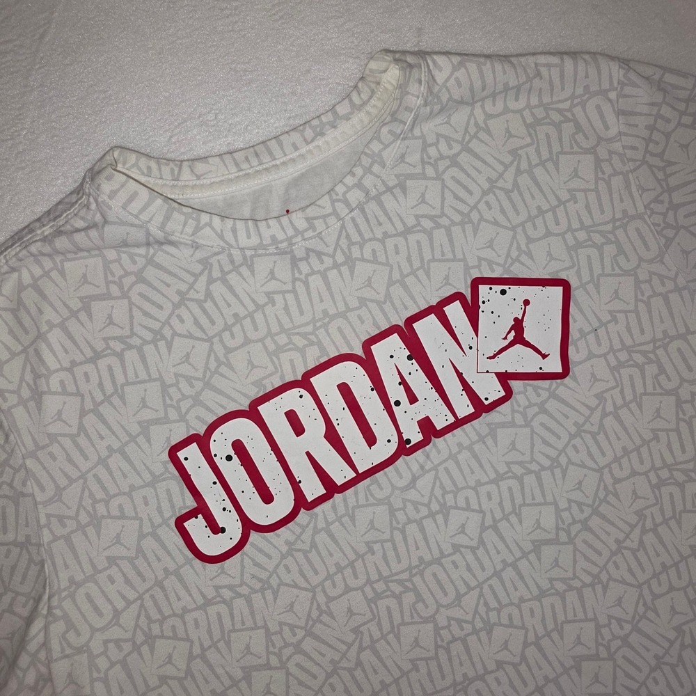 Jordan Mens All Over Print Jumpman Logo T-Shirt White Red Large AJ1105-100 - Picture 1 of 7